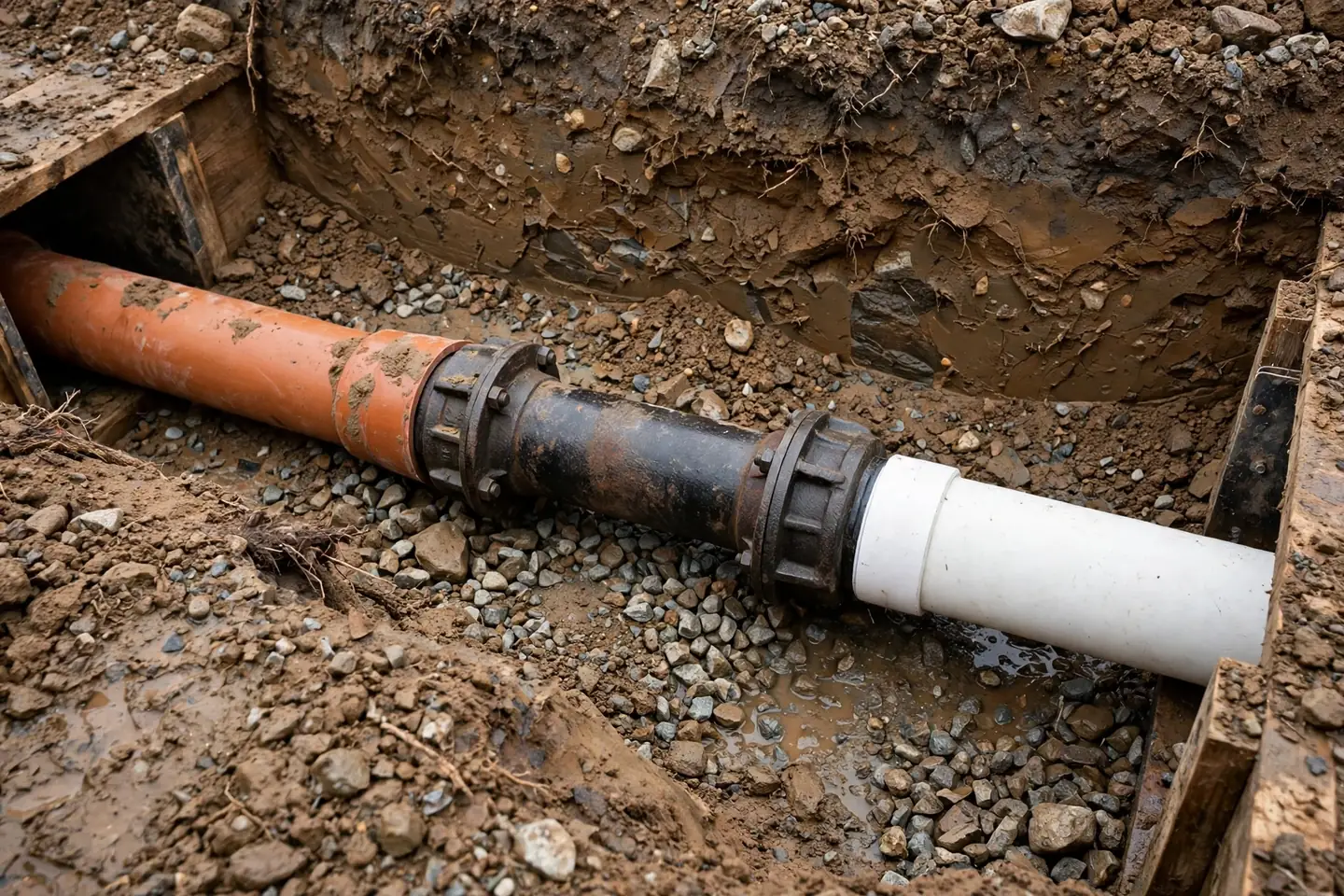 Mixed clay cast iron and PVC in one lateral